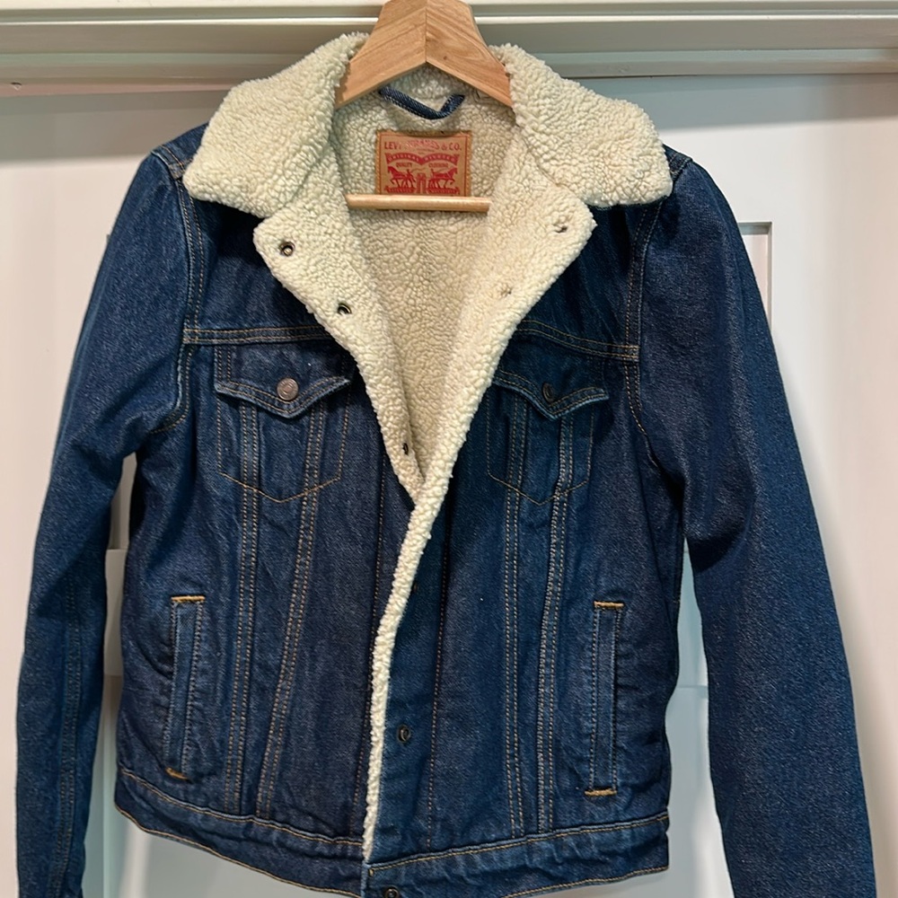 Levi's Dark Blue Jean Jacket with White Sherpa Collar